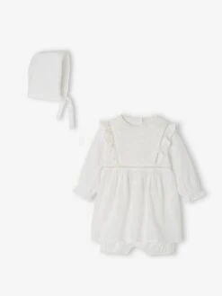 Ensemble De Cérémonie Bébé : Robe, Bloomer Et Béguin -Cyrillus || PETIT BATEAU || MINNIE Soldes Boutique ensemble de ceremonie bebe robe bloomer et beguin 4