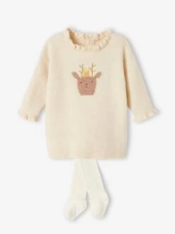 Ensemble De Noël Bébé Robe En Tricot Motif Renne + Collant -Cyrillus || PETIT BATEAU || MINNIE Soldes Boutique ensemble de noel bebe robe en tricot motif renne collant 2