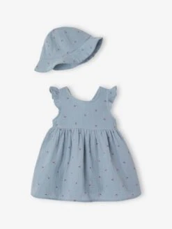Cyrillus || PETIT BATEAU || MINNIE Soldes Boutique 33 Ensemble Robe Et Bob Naissance En Gaze De Coton
