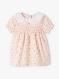 Robe à Smocks Naissance Col En Broderie Anglaise -Cyrillus || PETIT BATEAU || MINNIE Soldes Boutique robe a smocks naissance col en broderie anglaise 2