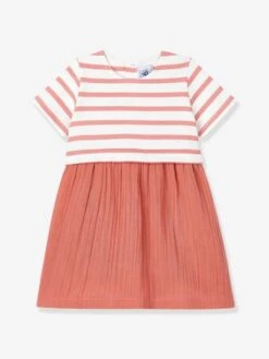 Robe Bi-matière En Gaze De Coton Et Jersey épais Bio Bébé - PETIT BATEAU -Cyrillus || PETIT BATEAU || MINNIE Soldes Boutique robe bi matiere en gaze de coton et jersey epais bio bebe petit bateau 2