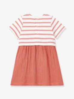 Cyrillus || PETIT BATEAU || MINNIE Soldes Boutique 27 Robe Bi-matière En Gaze De Coton Et Jersey épais Bio Bébé - PETIT BATEAU