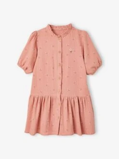 Robe Boutonnée En Gaze De Coton Fille Manches 3/4 -Cyrillus || PETIT BATEAU || MINNIE Soldes Boutique robe boutonnee en gaze de coton fille manches 34 3