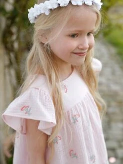 Robe Brodée Fleurs En Gaze De Coton Fille -Cyrillus || PETIT BATEAU || MINNIE Soldes Boutique robe brodee fleurs en gaze de coton fille 3