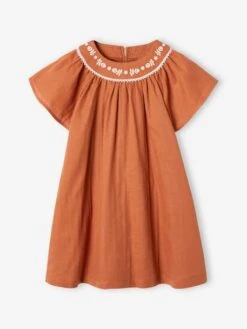 Robe Brodée Matière Effet Lin Fille -Cyrillus || PETIT BATEAU || MINNIE Soldes Boutique robe brodee matiere effet lin fille 1