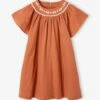 Robe Brodée Matière Effet Lin Fille -Cyrillus || PETIT BATEAU || MINNIE Soldes Boutique robe brodee matiere effet lin fille