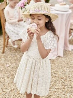 Robe Cérémonie En Tulle Brodé Fleurs Fille