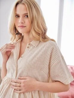Robe-chemisier Rayée Courte Grossesse Et Allaitement -Cyrillus || PETIT BATEAU || MINNIE Soldes Boutique robe chemisier rayee courte grossesse et allaitement 1