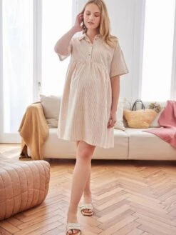 Robe-chemisier Rayée Courte Grossesse Et Allaitement -Cyrillus || PETIT BATEAU || MINNIE Soldes Boutique robe chemisier rayee courte grossesse et allaitement 3