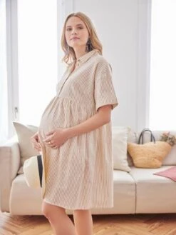 Robe-chemisier Rayée Courte Grossesse Et Allaitement -Cyrillus || PETIT BATEAU || MINNIE Soldes Boutique robe chemisier rayee courte grossesse et allaitement 6
