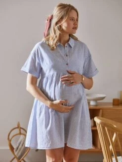 Robe-chemisier Rayée Courte Grossesse Et Allaitement -Cyrillus || PETIT BATEAU || MINNIE Soldes Boutique robe chemisier rayee courte grossesse et allaitement 7
