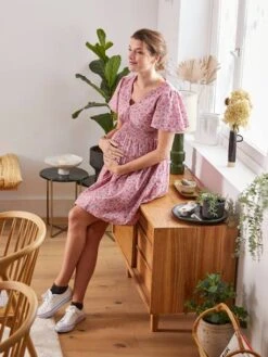 Robe Courte En Crêpe Imprimé Grossesse Et Allaitement