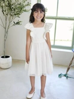 Robe De Cérémonie à Volants Fille En Gaze De Coton Et Tulle -Cyrillus || PETIT BATEAU || MINNIE Soldes Boutique robe de ceremonie a volants fille en gaze de coton et tulle 3