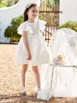 Robe De Cérémonie Détails Broderie Anglaise Fille -Cyrillus || PETIT BATEAU || MINNIE Soldes Boutique robe de ceremonie details broderie anglaise fille 8
