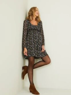 Robe De Maternité En Crêpe Imprimé -Cyrillus || PETIT BATEAU || MINNIE Soldes Boutique robe de maternite en crepe imprime 1