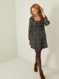 Robe De Maternité En Crêpe Imprimé -Cyrillus || PETIT BATEAU || MINNIE Soldes Boutique robe de maternite en crepe imprime 4