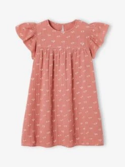 Robe Fille En Gaze De Coton Imprimée Manches Papillon