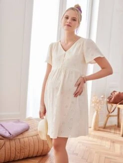 Robe Gaze De Coton Brodé Grossesse Et Allaitement -Cyrillus || PETIT BATEAU || MINNIE Soldes Boutique robe gaze de coton brode grossesse et allaitement 4