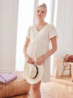 Robe Gaze De Coton Brodé Grossesse Et Allaitement -Cyrillus || PETIT BATEAU || MINNIE Soldes Boutique robe gaze de coton brode grossesse et allaitement 5
