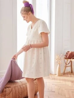 Robe Gaze De Coton Brodé Grossesse Et Allaitement -Cyrillus || PETIT BATEAU || MINNIE Soldes Boutique robe gaze de coton brode grossesse et allaitement 6