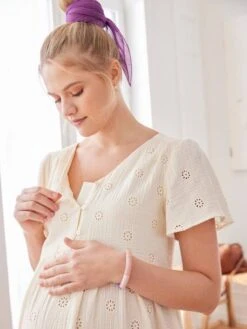 Robe Gaze De Coton Brodé Grossesse Et Allaitement -Cyrillus || PETIT BATEAU || MINNIE Soldes Boutique robe gaze de coton brode grossesse et allaitement 7