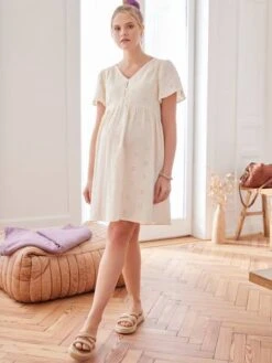 Robe Gaze De Coton Brodé Grossesse Et Allaitement -Cyrillus || PETIT BATEAU || MINNIE Soldes Boutique robe gaze de coton brode grossesse et allaitement 8