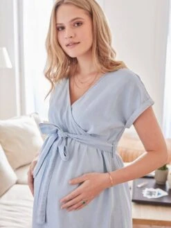 Robe Longue Cache-coeur Denim Light Grossesse Et Allaitement