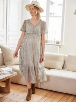 Robe Longue Volantée En Crêpe Imprimé Grossesse Et Allaitement -Cyrillus || PETIT BATEAU || MINNIE Soldes Boutique robe longue volantee en crepe imprime grossesse et allaitement 5