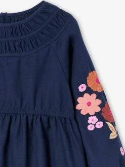 Robe Manches Longues Brodées Fleurs Fille -Cyrillus || PETIT BATEAU || MINNIE Soldes Boutique robe manches longues brodees fleurs fille 1