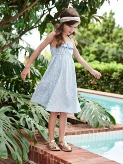 Robe Mi-longue à Bretelles Imprimée Fille -Cyrillus || PETIT BATEAU || MINNIE Soldes Boutique robe mi longue a bretelles imprimee fille 1