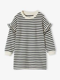 Robe Rayée En Molleton Fille -Cyrillus || PETIT BATEAU || MINNIE Soldes Boutique robe rayee en molleton fille 2
